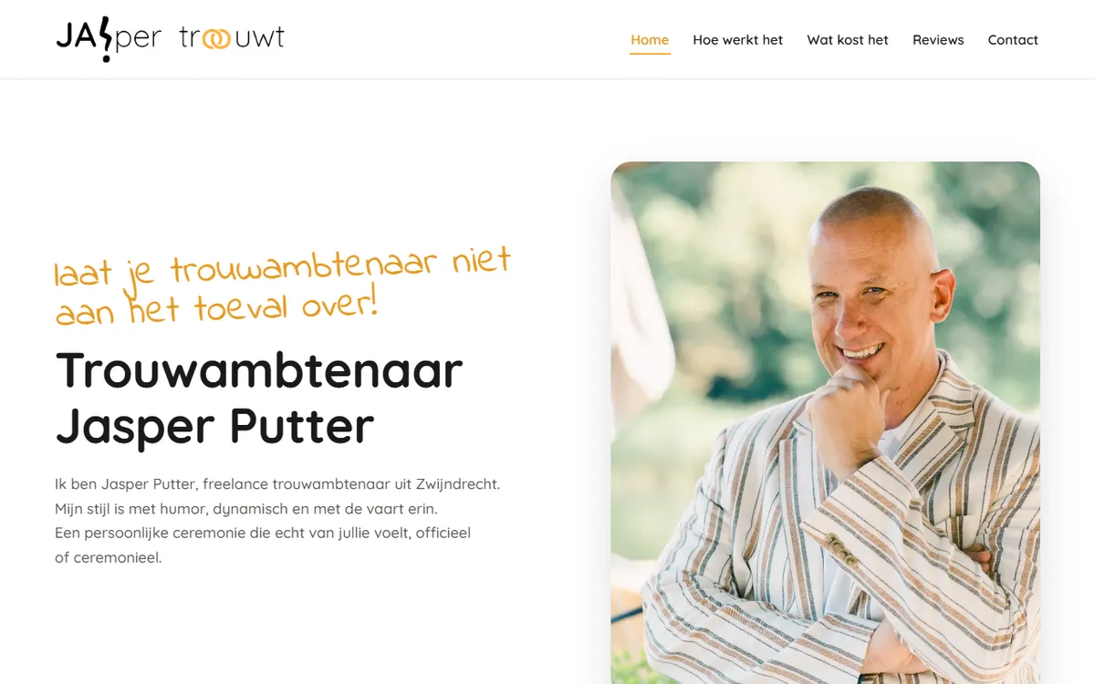 Website van trouwambtenaar Jasper Putter - jaspertrouwt.nl
