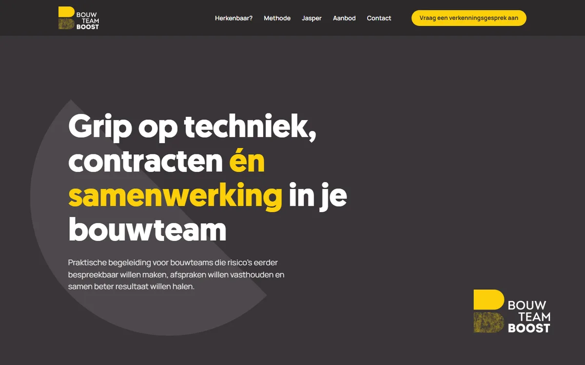 Website van Bouwteam-Boost, begeleiding voor bouwteams