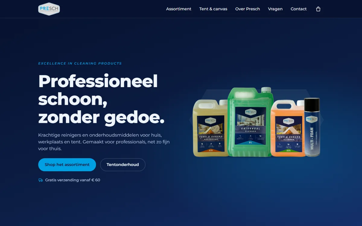 Webshop van Presch, schoonmaakmiddelen
