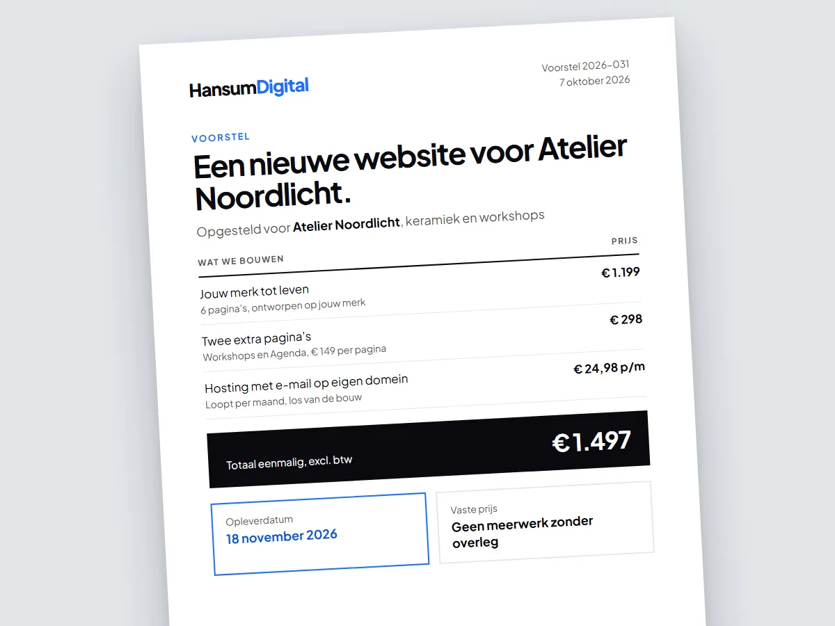 Voorbeeld van een voorstel met vaste prijs en opleverdatum, voor een fictief bedrijf